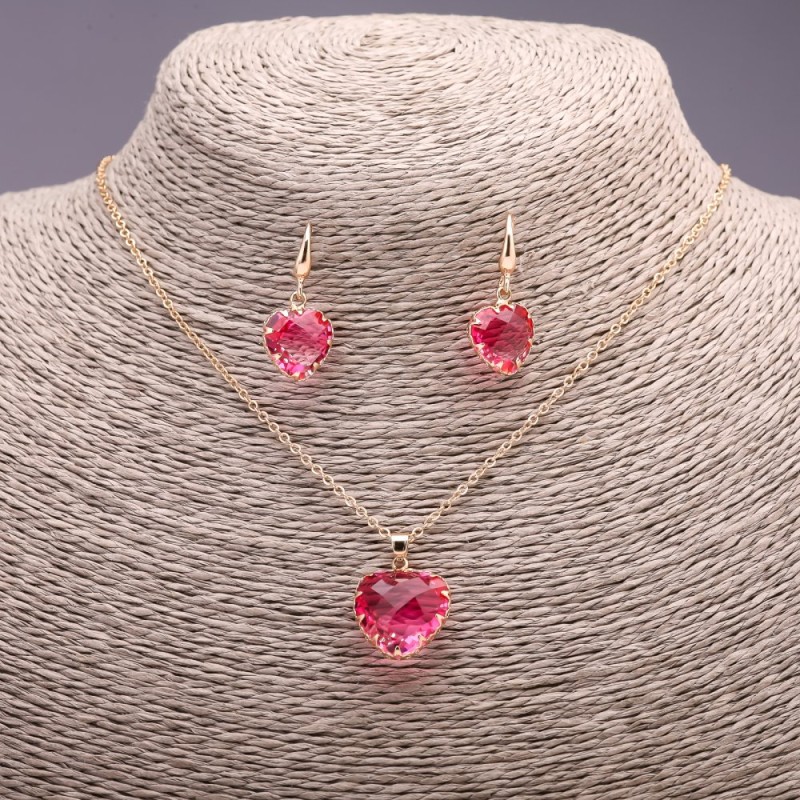 Heart Multicolor Set: Pendant 19x16 mm and Earrings 27x13 mm, 50 cm chain