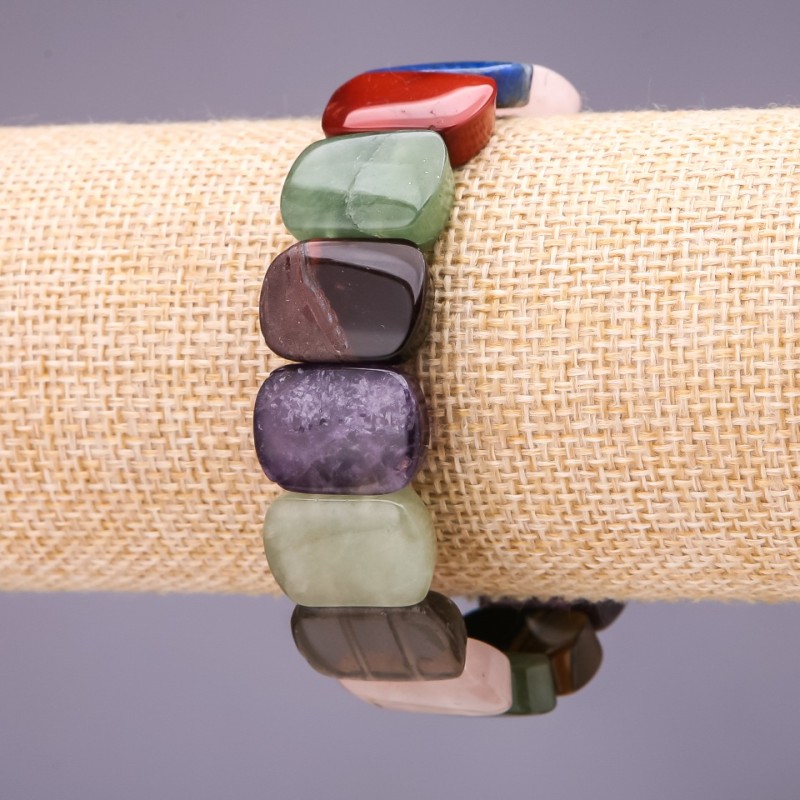Clearance. Assorted gemstone bracelet, 18×14 mm ± links, 18 cm length on elastic