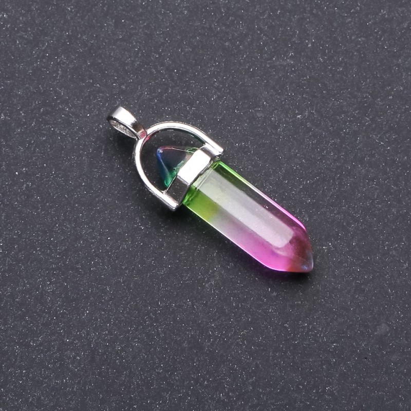 Multicolored Glass Hexagonal Pendant 8×35×41 mm