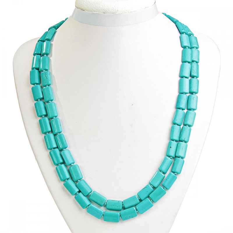 Necklace Turquoise with veining (single piece) rectangle 10×15 mm, length 120 cm+
