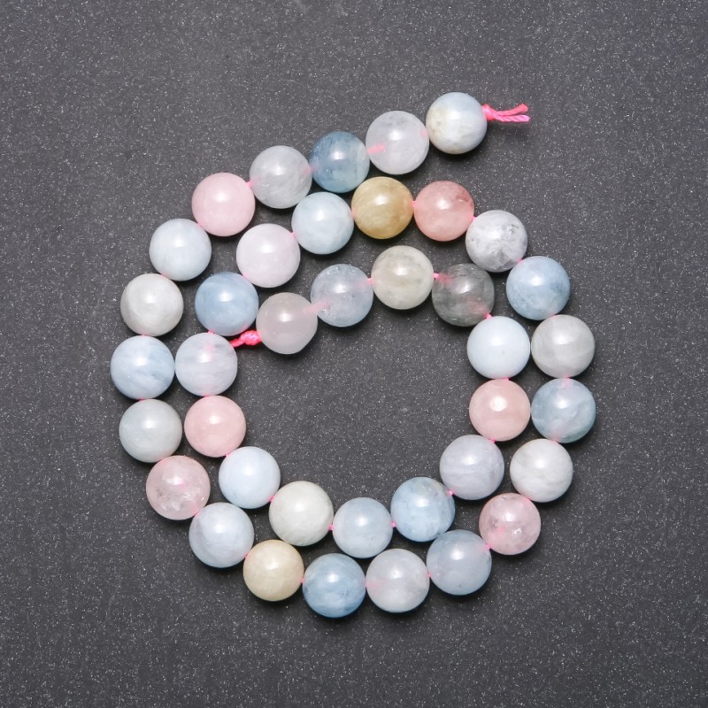 Morganite natural stone beads on thread, smooth round beads, diameter 10 mm, length 38 cm