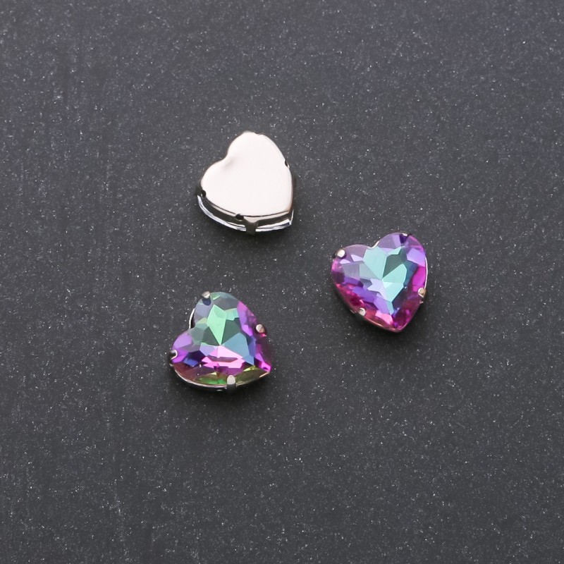 Price per pack /10pcs. Sew-on Crystal in a Heart Prong Setting 10mm Blue-Raspberry