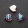 Price per pack / 10 pcs. Sew-on crystal with a heart-shaped setting, 14 mm, green-magenta