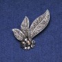 Sale! Leaves with Rhinestones Brooch Gray Metal 60mm