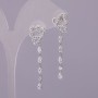 Butterfly Stud Earrings with White Crystals, Silver Metal 11x40mm