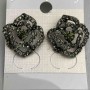 Rose Stud Earrings, Dark Crystals, Gold-Tone Metal, 20mm