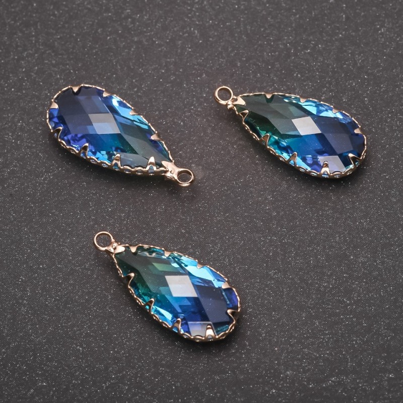 Pendant 'Drop' Yellow-blue color, gold-tone setting 10×24mm