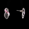 Delicate lace stud earrings, pink opal inlay (synthetic), silver color, 20×10 mm