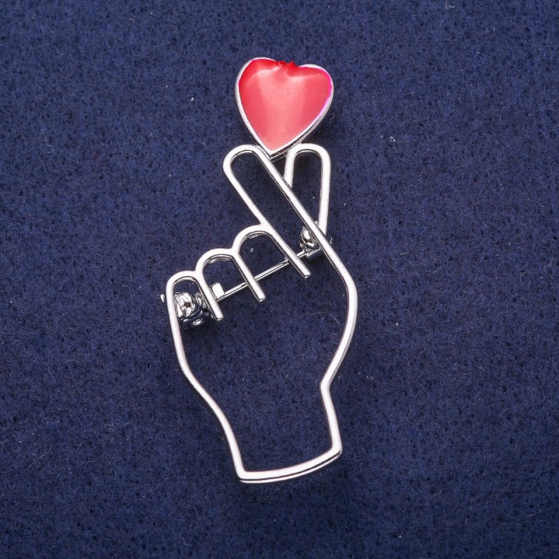 Sale! Brooch 'Symbol of Love' red enamel, silver-tone metal 25×57mm