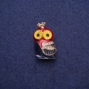 Sale! Owl Brooch with Enamel and Crystals, Gold-tone Metal 17x30 mm