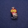 Sale! Owl Brooch with Enamel and Crystals, Gold-tone Metal 17x30 mm