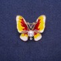 Sale! Butterfly Brooch with Pearl Beadwork and Enamel 30x35 mm Yellow Metal