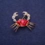 Sale! Crab Brooch, Red Enamel and Crystals, Gold-Tone Metal 30x40mm