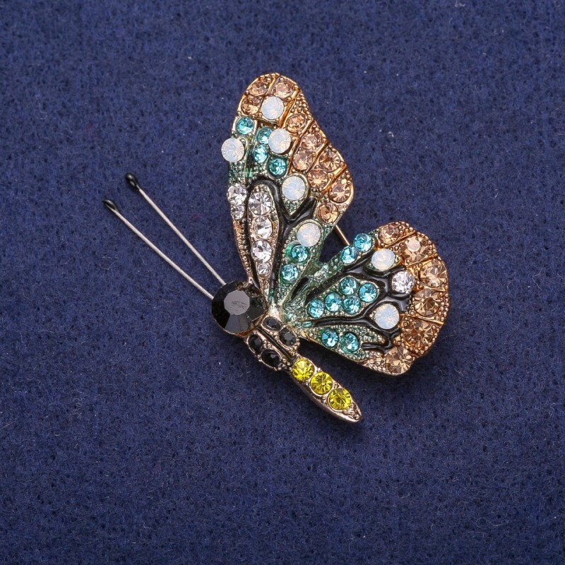 Sale! Butterfly Brooch with Rhinestones, Silver-Tone Metal 31×41mm
