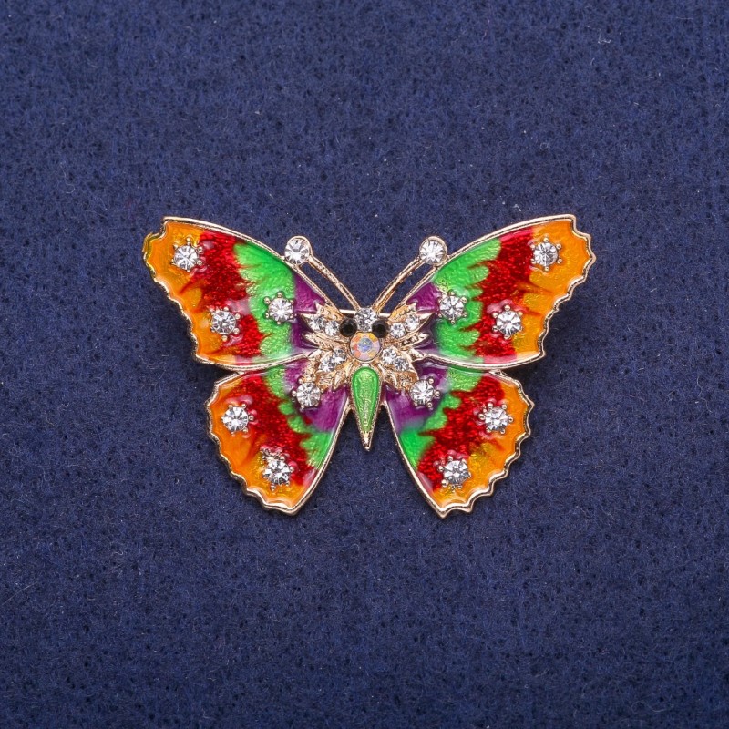 Sale! Butterfly Brooch with red and green enamel on yellow metal 4×3 cm
