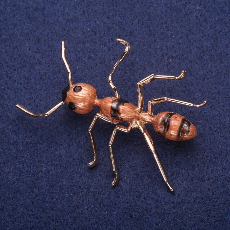 Sale! Ant Brooch with Enamel, Gold-Tone Metal 42×57mm