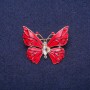Sale! Butterfly Brooch with Red Enamel and Crystal, Gold-Tone Metal 29×37 mm