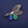 Sale! Leaf-shaped Brooch with Crystals, Silver-Toned Metal 41x51mm