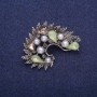 Sale! Accent Brooch with Green Crystals and Pearls, Silver-Tone Metal 35x45mm