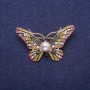 Sale! Butterfly Brooch with Rhinestones and a Bead, Yellow Metal 28×46 mm