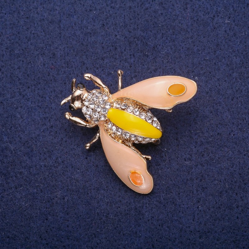 Sale! Butterfly Brooch with Enamel and Crystals, Golden Metal 35x35mm