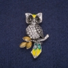 Sale! Owl Brooch with Crystals, Silver-Toned Metal 27x42 mm