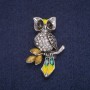 Sale! Owl Brooch with Crystals, Silver-Toned Metal 27x42 mm