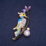 Sale! Bird on a Branch Brooch with Enamel and Crystals, Golden Metal 34×60 mm