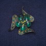 Sale! Flower Brooch with Green Crystals, Gray Metal 41×41 mm