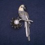 Sale! Parrot Brooch with Enamel, Bead, and Rhinestones, Gray Metal 37×58 mm