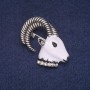 Sale! Goat Head Brooch with Enamel and Rhinestones, Gray Metal 33×36mm