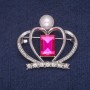 Clearance Crown Brooch with Beadwork and Crystals, Silver-Tone Metal 38x41mm