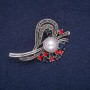 Sale! Accent Bead Brooch with Crystals, Gray Metal, 32×51 mm