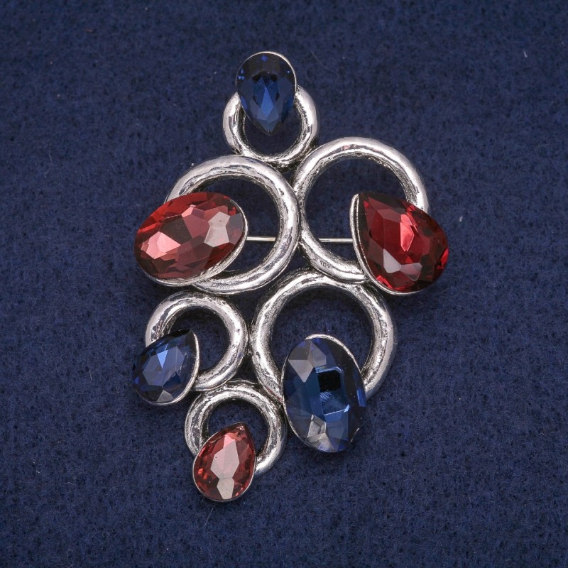 Clearance! Accent Brooch with Crystals, Gray Metal 37×54 mm