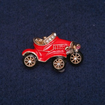 Sale! Car Brooch with Enamel and Rhinestones, Gold-Tone Metal 22×36 mm