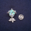 Sale! Fish Brooch with Haliotis Cabochon and Crystals, Silver Metal 19x28mm