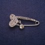 Sale! Heart in Crystals Brooch Pin, Gray Metal 17×41 mm