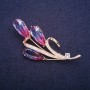 Sale! Twig Brooch with pink-blue crystals in Swarovski style, golden metal 32×65mm