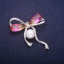 Sale! Bow Brooch with a seed bead and yellow-pink crystals in Swarovski style, silver-toned metal 45x47mm