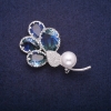 Sale! Twig Brooch with a Bead and Green-Blue Crystals in Swarovski-style, Silver-Tone Metal 32x55 mm