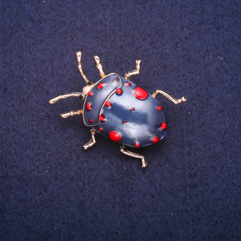 Sale! Beetle Enamel Brooch, Gold-Tone Metal 31×35 mm