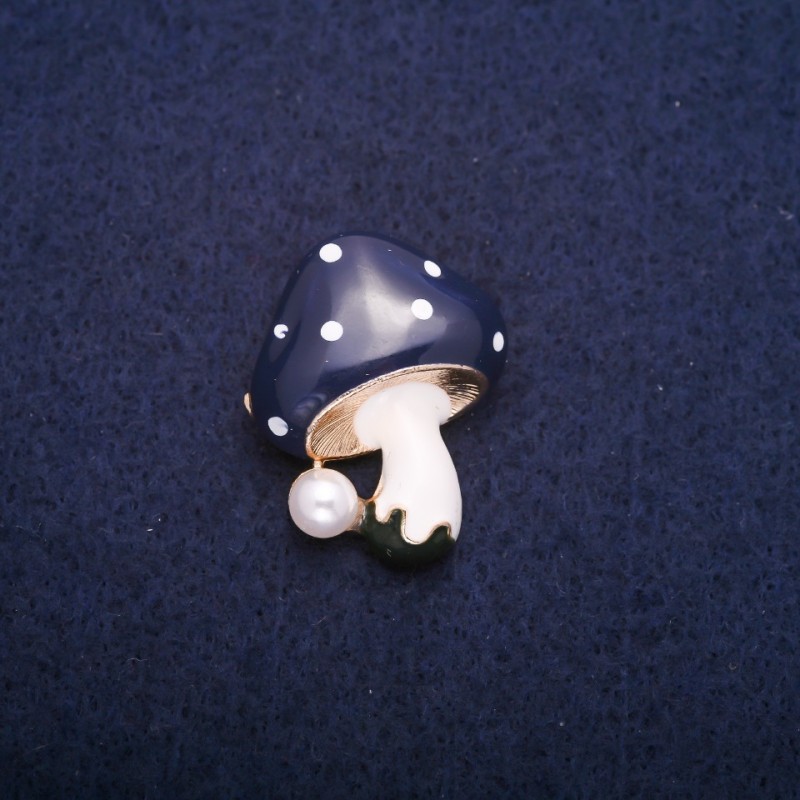 Sale! Mushroom Brooch with Blue Cap, 22×28 mm, Gold Metal Finish