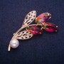 Sale! Twig Brooch with a bead and yellow-pink crystals in Swarovski style, gold-tone metal 35x60mm