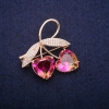 Sale! Twig Brooch with Yellow-Pink Crystals in Swarovski Style, Gold-Tone Metal 35×37 mm