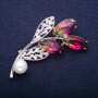 Sale! Twig Brooch with a Bead and Yellow-Pink Crystals in Swarovski Style, Silver-Tone Metal 35x60mm