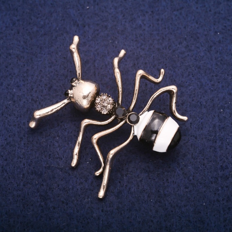 Sale! Ant Brooch with Crystals, Gold-Tone Metal 44×45mm