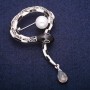 Sale! Snake Brooch with Enamel, Bead, and Gray Rhinestones, Silver-Colored Metal 37×53mm