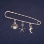 Sale! Brooch Pin with Sea Pendants, Silver-Tone Metal 13×60 mm