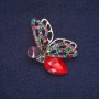 Butterfly Brooch with Crystals, Silver-Toned Metal 28×45 mm