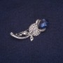 Sale! Brooch 'Rose with Blue Crystal' and White Rhinestones, Silver-Tone Metal 24×45 mm